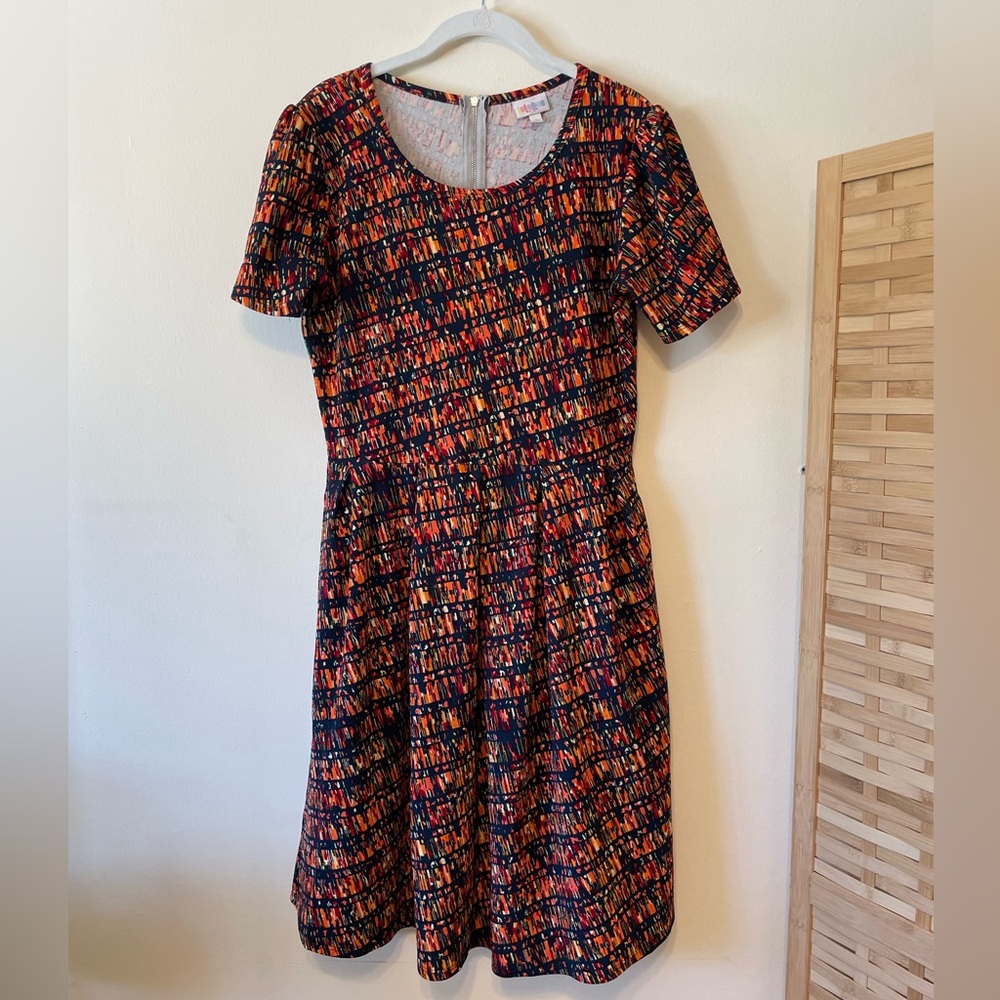 LuLaRoe Amelia Fit and Flare Multicolored Dress with Pockets